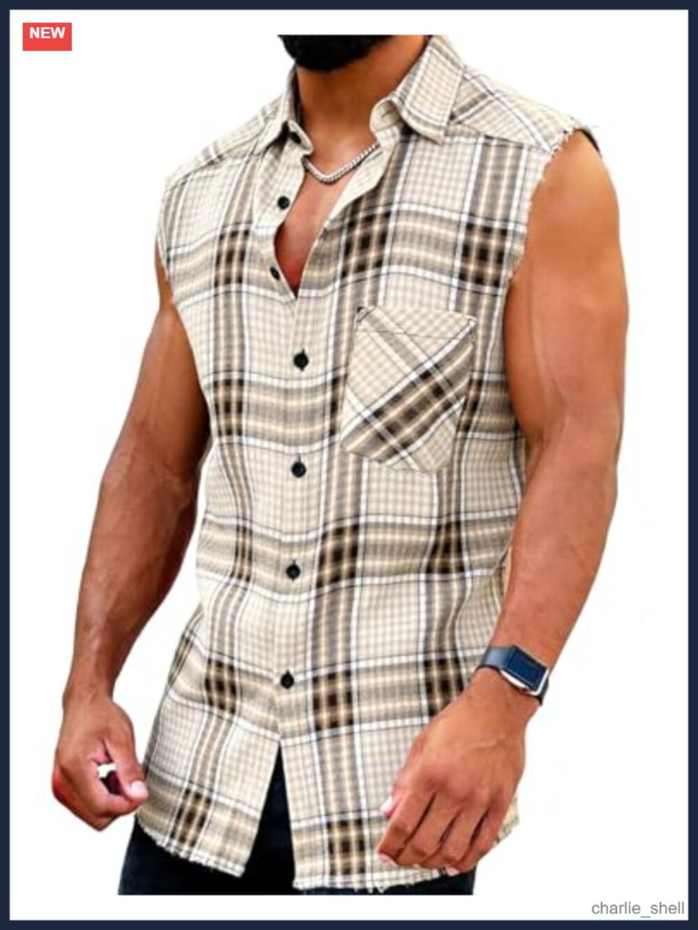 Men's Sleeveless Flannel Shirt Button Down Plaid Western Cowboy Tank Top